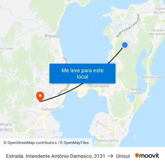 Estrada. Intendente Antônio Damasco, 3131 to Unisul map