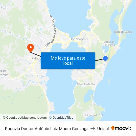 Rodovia Doutor Antônio Luiz Moura Gonzaga to Unisul map