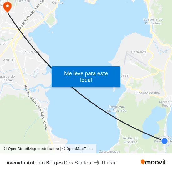 Avenida Antônio Borges Dos Santos to Unisul map