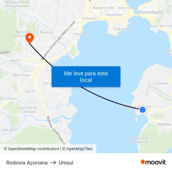 Rodovia Açoriana to Unisul map