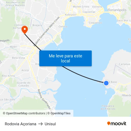 Rodovia Açoriana to Unisul map