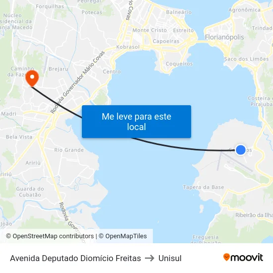 Avenida Deputado Diomício Freitas to Unisul map