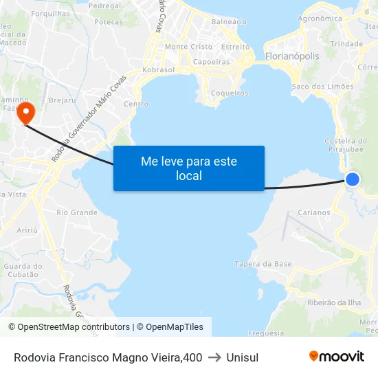 Rodovia Francisco Magno Vieira,400 to Unisul map
