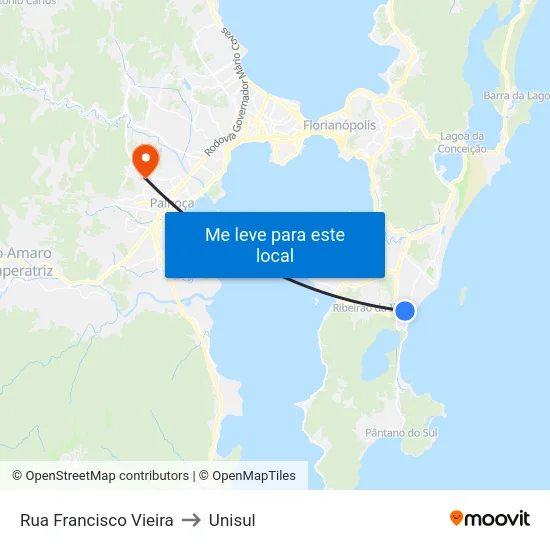 Rua Francisco Vieira to Unisul map