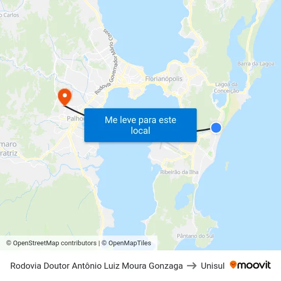 Rodovia Doutor Antônio Luiz Moura Gonzaga to Unisul map