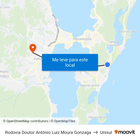 Rodovia Doutor Antônio Luiz Moura Gonzaga to Unisul map