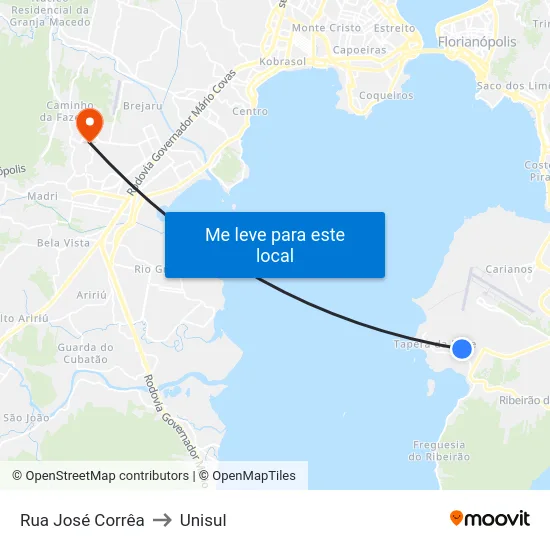 Rua José Corrêa to Unisul map