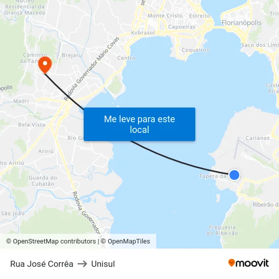 Rua José Corrêa to Unisul map