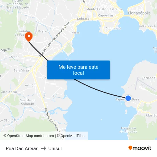 Rua Das Areias to Unisul map
