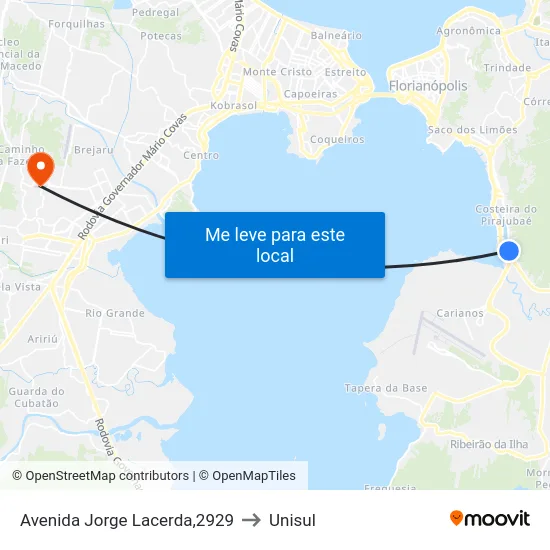 Avenida Jorge Lacerda,2929 to Unisul map