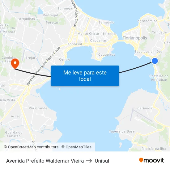 Avenida Prefeito Waldemar Vieira to Unisul map