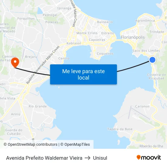 Avenida Prefeito Waldemar Vieira to Unisul map