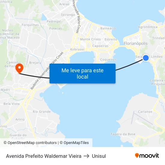 Avenida Prefeito Waldemar Vieira to Unisul map