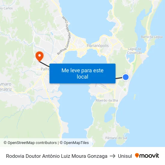 Rodovia Doutor Antônio Luiz Moura Gonzaga to Unisul map