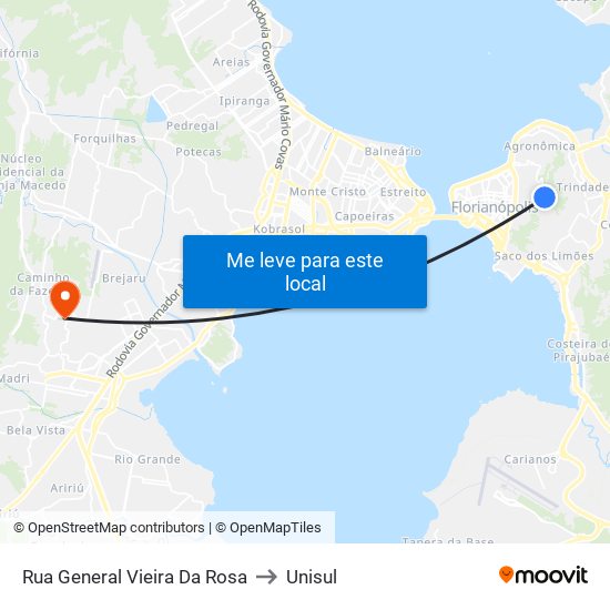 Rua General Vieira Da Rosa to Unisul map