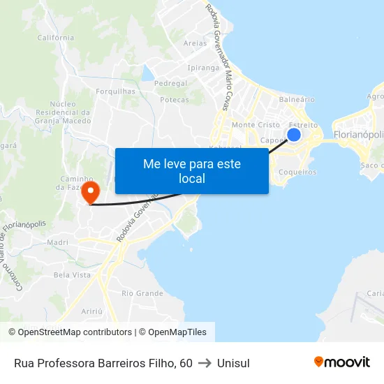 Rua Professora Barreiros Filho, 60 to Unisul map