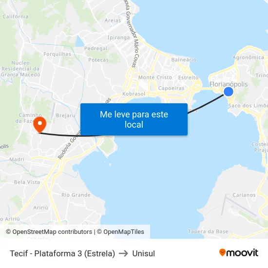 Tecif - Plataforma 3 (Estrela) to Unisul map