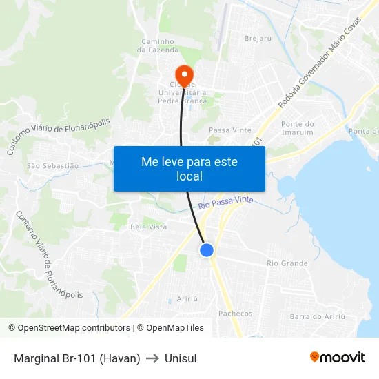 Marginal Br-101 (Havan) to Unisul map