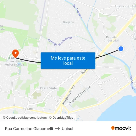 Rua Carmelino Giacomelli to Unisul map