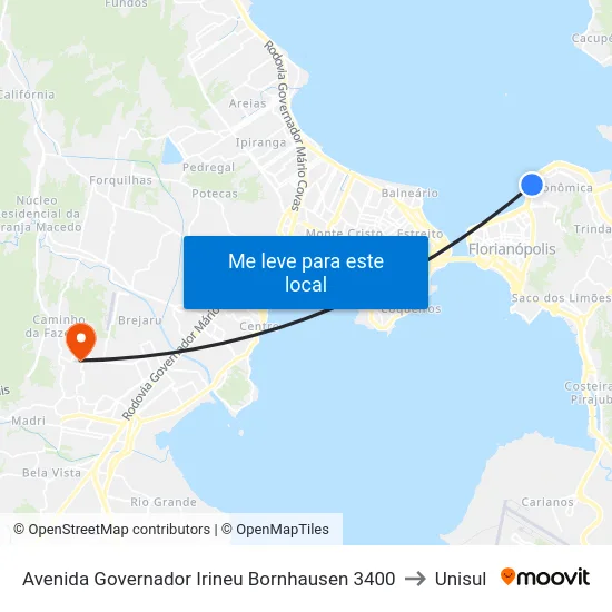 Avenida Governador Irineu Bornhausen 3400 to Unisul map