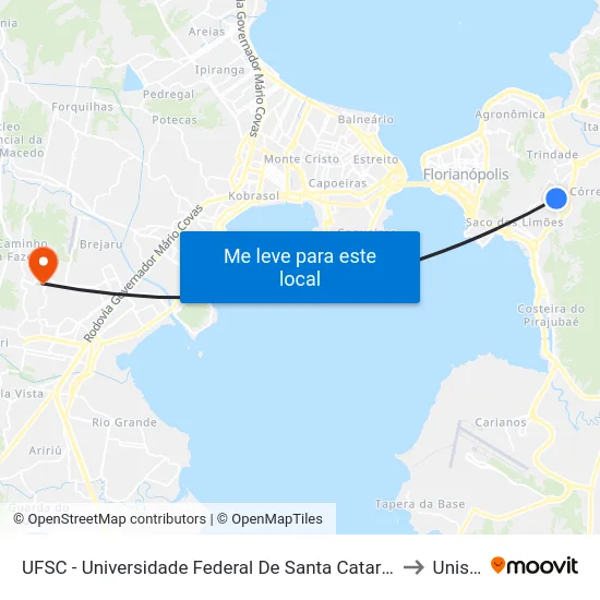 UFSC - Universidade Federal De Santa Catarina to Unisul map