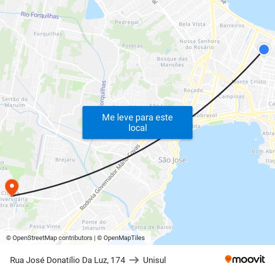 Rua José Donatílio Da Luz, 174 to Unisul map