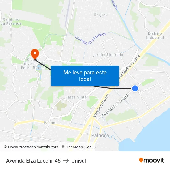 Avenida Elza Lucchi, 45 to Unisul map