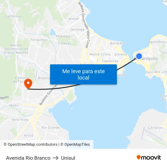 Avenida Rio Branco to Unisul map