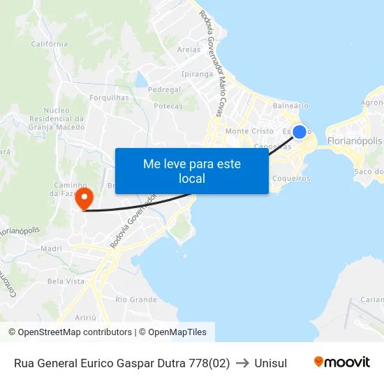 Rua General Eurico Gaspar Dutra 778(02) to Unisul map