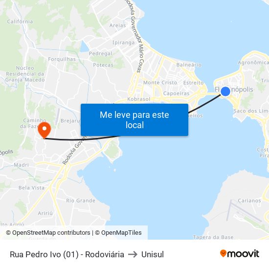 Rua Pedro Ivo (01) - Rodoviária to Unisul map