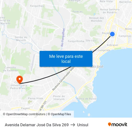 Avenida Delamar José Da Silva 269 to Unisul map