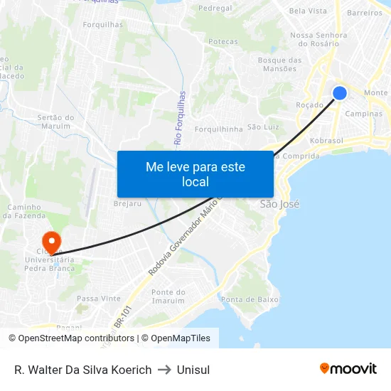 R. Walter Da Silva Koerich to Unisul map