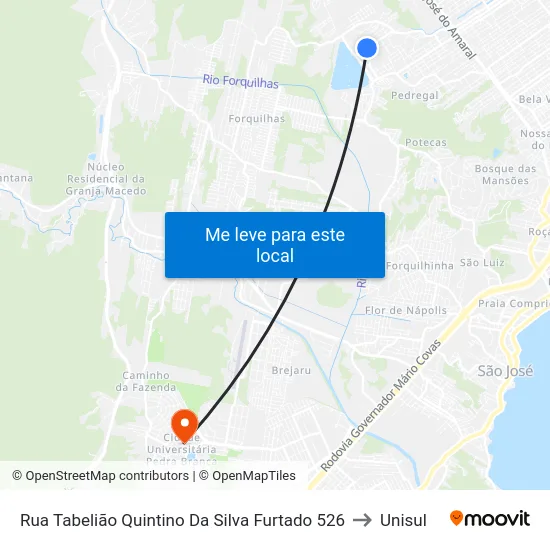 Rua Tabelião Quintino Da Silva Furtado 526 to Unisul map
