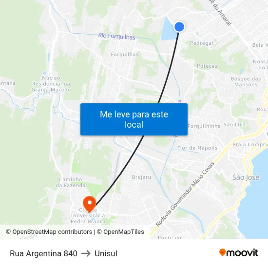 Rua Argentina 840 to Unisul map