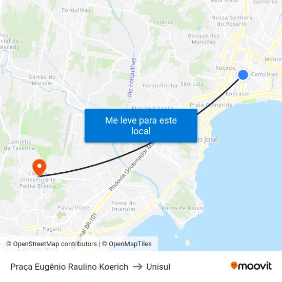 Praça Eugênio Raulino Koerich to Unisul map