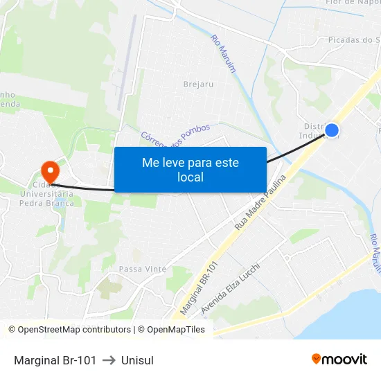 Marginal Br-101 to Unisul map