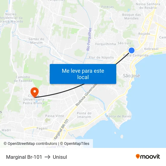 Marginal Br-101 to Unisul map
