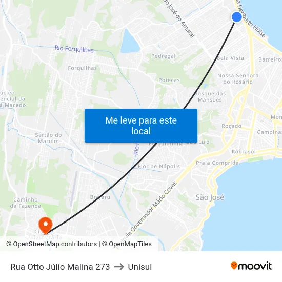 Rua Otto Júlio Malina 273 to Unisul map