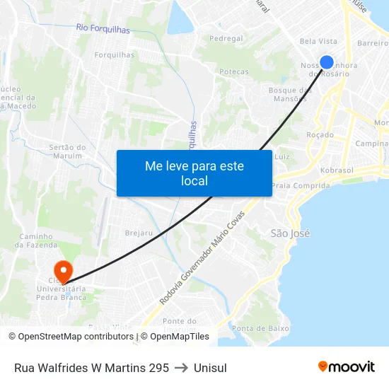 Rua Walfrides W Martins 295 to Unisul map