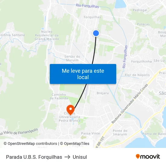 Parada U.B.S. Forquilhas to Unisul map
