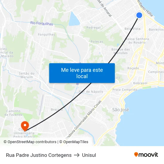 Rua Padre Justino Cortegens to Unisul map