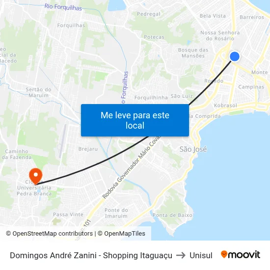 Domingos André Zanini - Shopping Itaguaçu to Unisul map