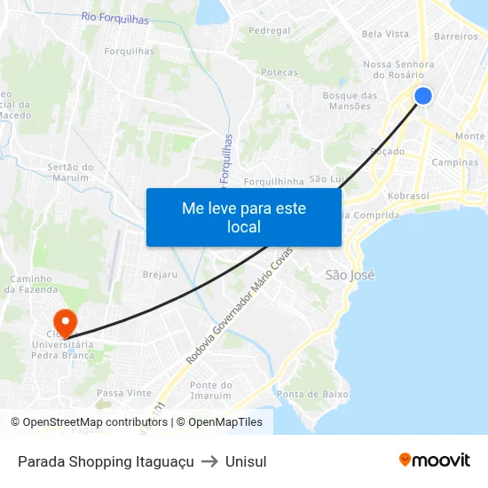 Parada Shopping Itaguaçu to Unisul map