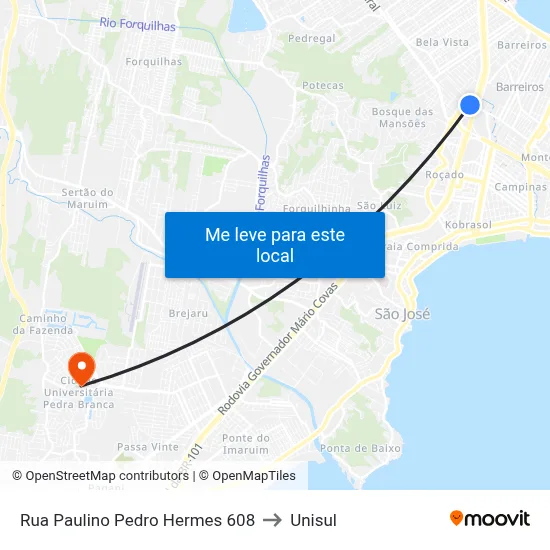 Rua Paulino Pedro Hermes 608 to Unisul map