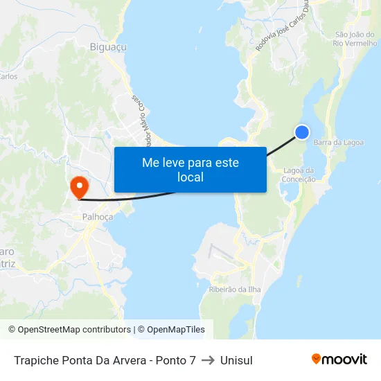 Trapiche Ponta Da Arvera - Ponto 7 to Unisul map