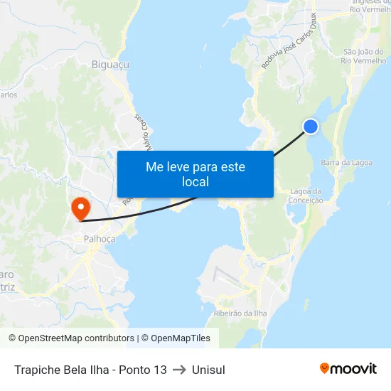 Trapiche Bela Ilha - Ponto 13 to Unisul map