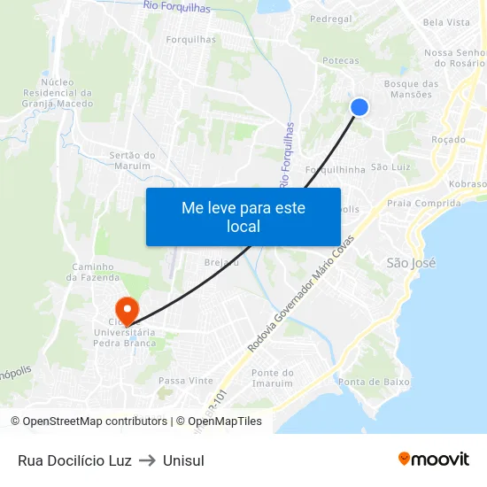 Rua Docilício Luz to Unisul map