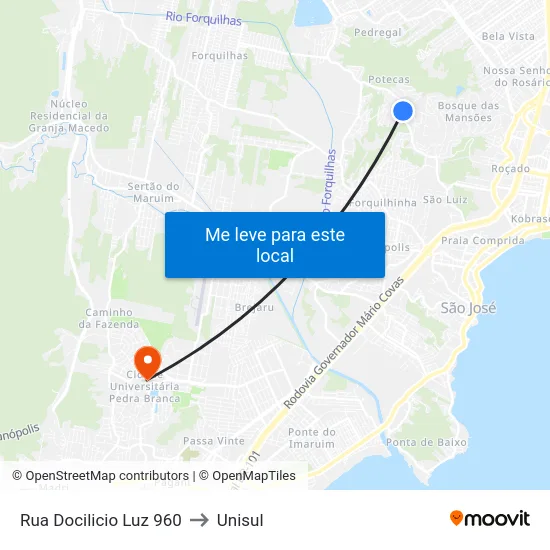 Rua Docilicio Luz 960 to Unisul map