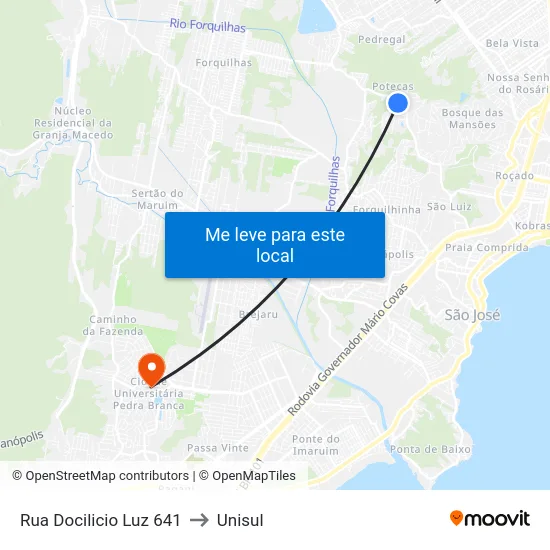 Rua Docilicio Luz 641 to Unisul map