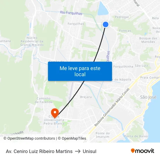 Av. Ceniro Luiz Ribeiro Martins to Unisul map